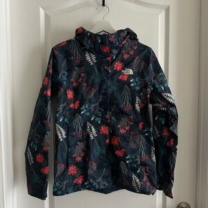 [The North Face] Navy Floral Hooded Rain Jacket